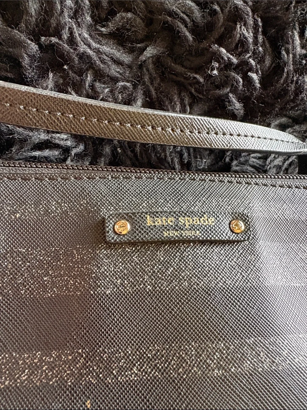 kate spade Black Glitter Stripe Tote Bag